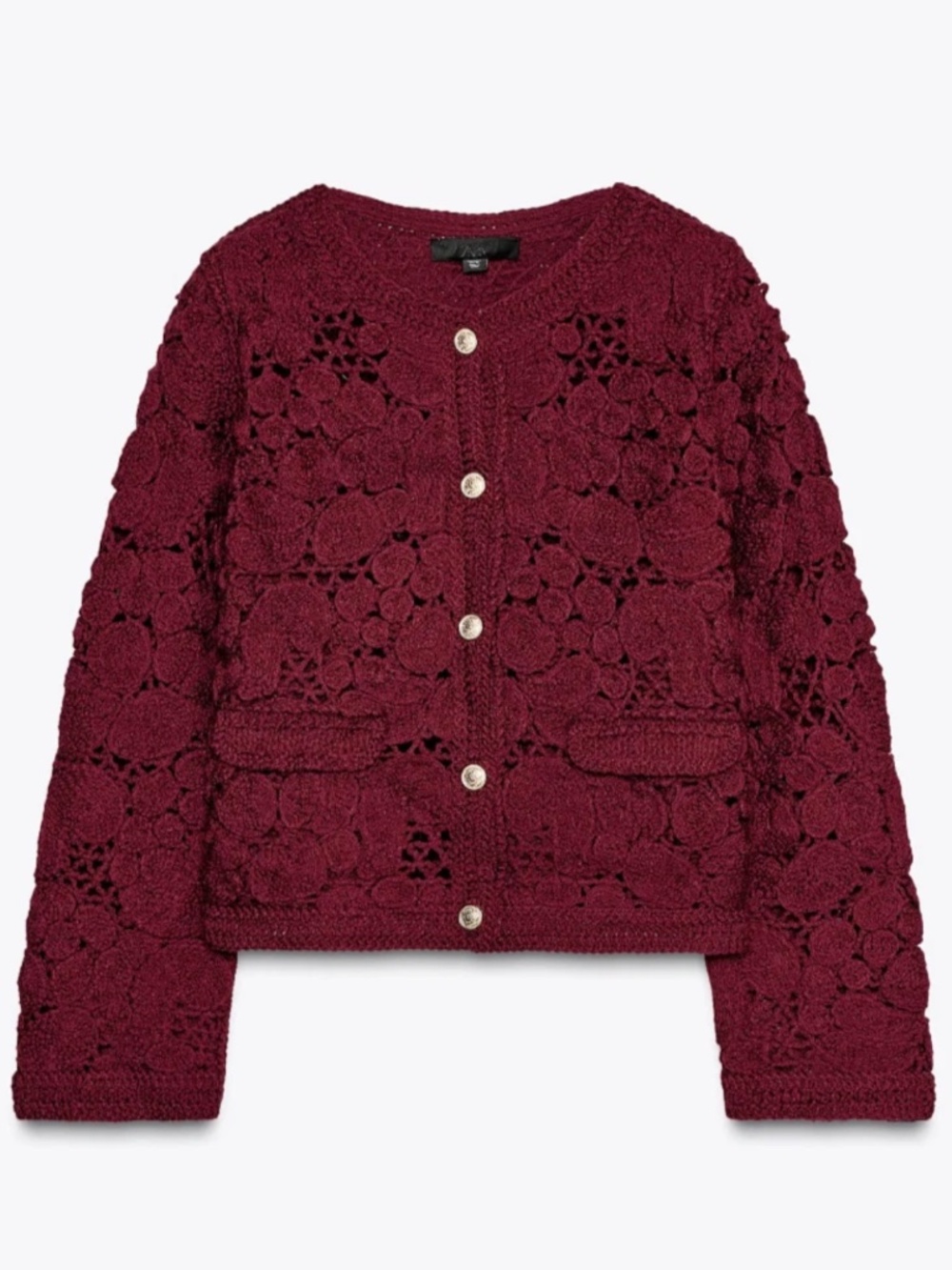 Zara Crochet Burgundy Cardigan JACKET